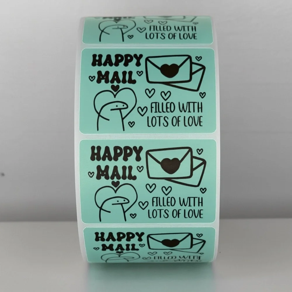 Happy Mail Stickers Filled With Love | Mint Cute Packaging Labels Heart